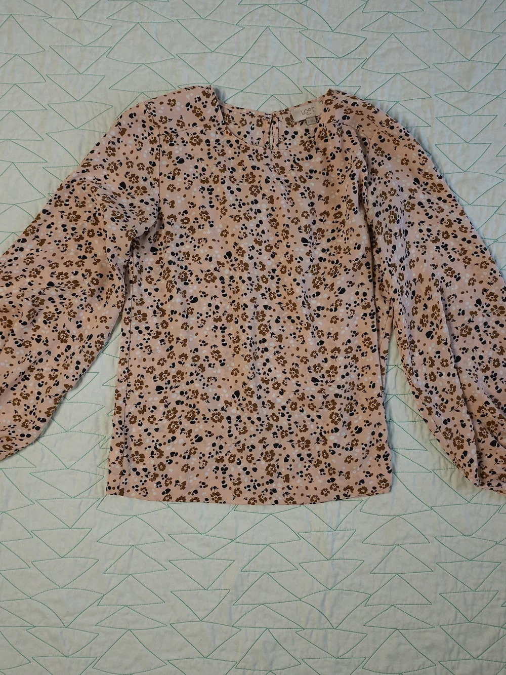 LOFT Outlet Peach Floral Long Puff Sleeve Blouse